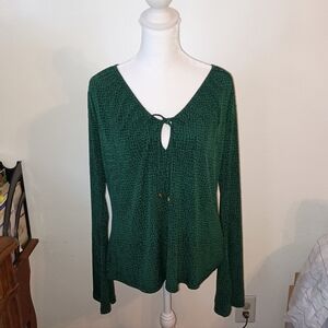 NWT Michael Kors Dark Green Emerald Textured Long Sleeve Blouse Shirt Top Large